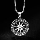 Men's Silver Viking Rune Sun Pendant Necklace Punk Protection Jewelry Chain 24"