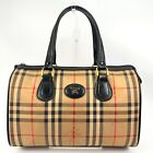 Burberry Boston bag Nova Check Plaid Canvas Leather Authentic From Japan 0094
