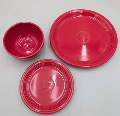 JUEGO BISTRÓ FIESTA Rojo Escarlata 3 Piezas Plato Ensalada Cuenco Cena 1482 326 *Leer* Foto 1 de 4