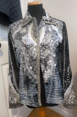 Chaqueta Blazer Para Mujer Sandy Starkman Fabulous Gris Plateado Mezcla Medi Lentejuelas Encaje Foto 1 de 4