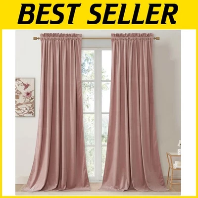 Luxury Pink Velvet Drapes 52" x 108" - 2 Panels - Image 1 of 4