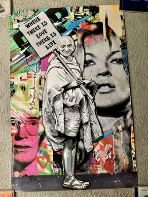 MR. BRAINWASH * 2011 PÔSTER GHANDI Impressão Colagem Pop Street Art Banksy Graffiti - Imagem 1 de 4