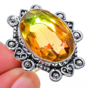 Bi-Color Tourmaline Gemstone Silver Plated Jewelry Ring s.6.5 F2594 - Picture 1 of 5