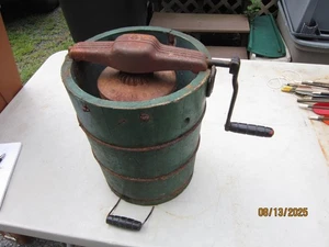 Legno vintage senza pari? Gelatiera verde congelatore a manovella antica 4 qt - Foto 1 di 7