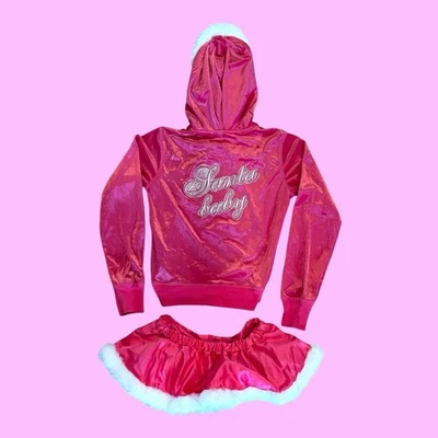 Victoria's Secret Santa Baby Bling Piel Sudadera con Capucha Terciopelo Chaqueta Sudadera y Falda M Foto 1 de 4