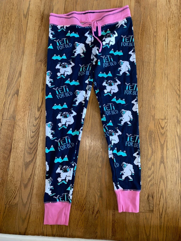Lazy One “YETI FOR BED” Women’s M Long John Pajama Pants Blue Pink W/Graphics - Image 1 of 4