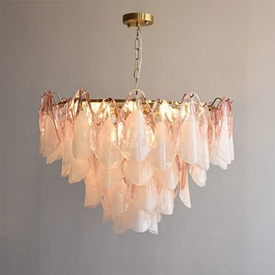 Murano Mid-style Glass Chandelier Light Retro Handcrafted Petal Pendant Lighting - Image 1 of 4