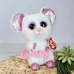 🐭 TY Beanie Boos Nina Ballerina Mouse Plush | White Mouse in Pink Tutu 6.5" NWT - Picture 1 of 4