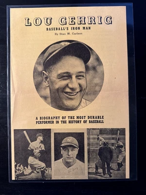 Folheto promocional década de 1940 Lou Gehrig “Baseball’s Iron Man” por Stan W. Carlson – anúncio raro - Imagem 1 de 4
