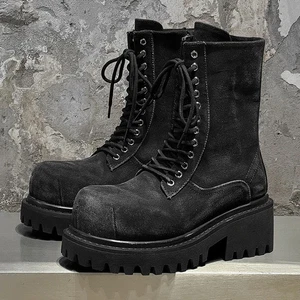 British Street Style Leder Stiefel Herren High Top Höhenerhöhung Wanderschuhe - Bild 1 von 21