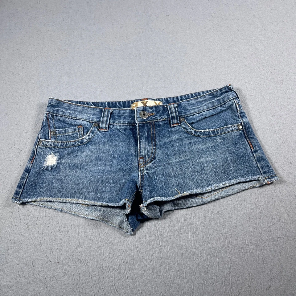 Vintage Roxy Women 11 Booty Denim Shorts Distressed Cutoff Blue Summer Y2K - Image 1 of 4