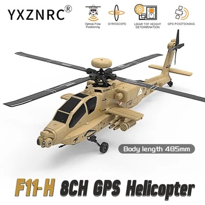 YXZNRC RC Helicopter F11-H (AH-64D) GPS 8CH 1/32 Optical Flow Positioning Plane - Image 1 of 4