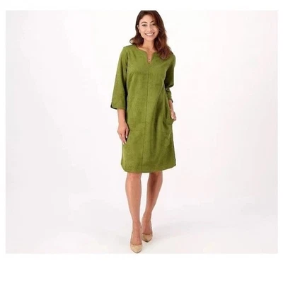 Isaac Mizrahi Live! Vestido Petite Plus Talla 2XP Imitación Gamuza Verde Albahaca Cambio Foto 1 de 4