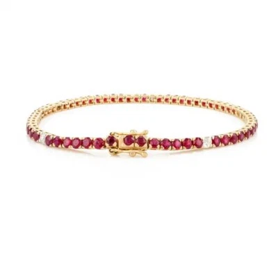 925 Ruby with Cz diamond Tennis Bracelet,14K Gold Ruby Bracelet,14k Prong Set Ru - Image 1 of 4