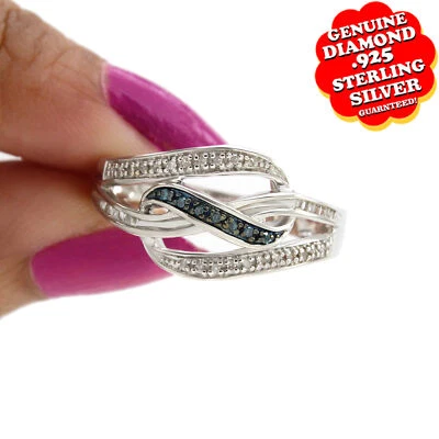 Diamante Natural Genue Azul y Blanco 1/8 Ct Chapado en Oro Blanco 14K Cruz Entrecruzada Rg Foto 1 de 4