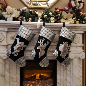 18'' Luxury Gold Christmas Stockings Shiny Bag for Kids, Family, Set of 3,Santa, - Picture 1 of 12