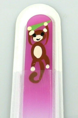 Стеклянная детская пилочка для ногтей обезьяна чешский кристалл цвет розовый маникюр ручная роспись - Изображение 1 из 4