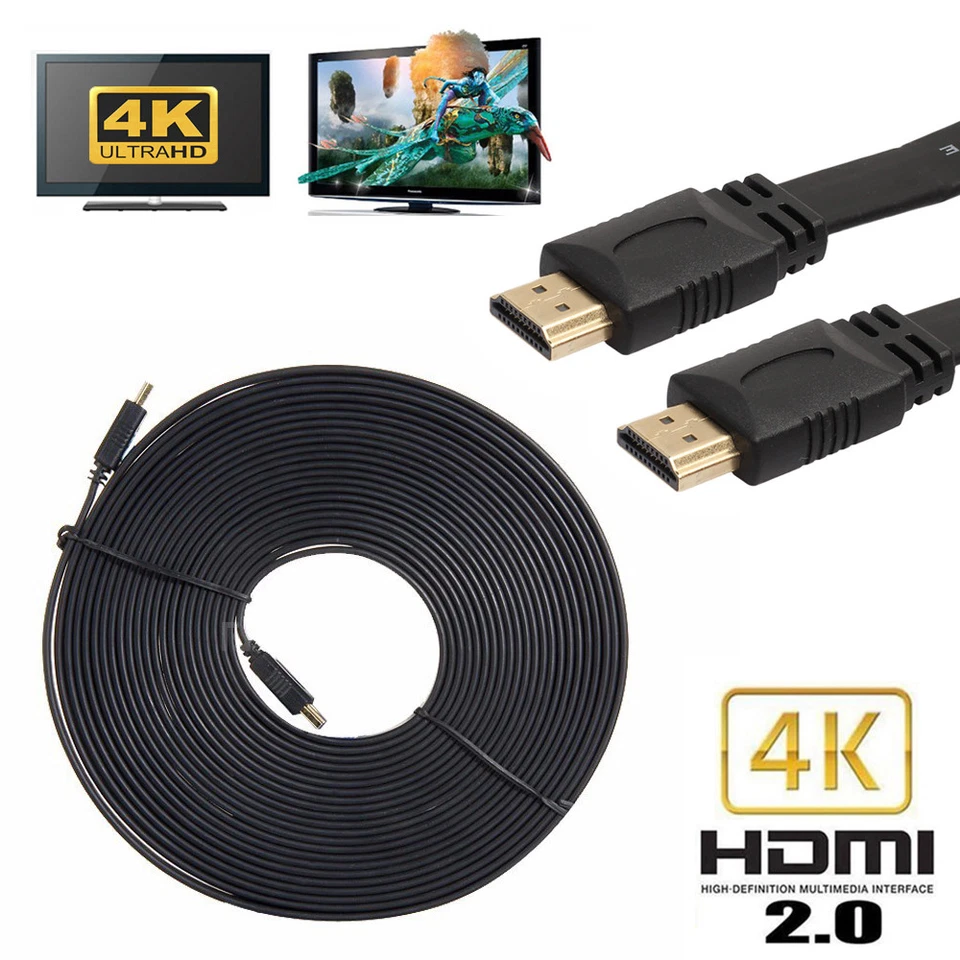 5M HDMI Cable Lead Flat V2.0 HD High Speed 4K 2160P 3D PS4 Xbox Sky HDTV PREMIUM - Image 1 of 4