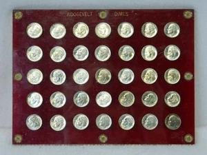 ROOSEVELT DIME Display 35 BU-AU, P D S 1946-1958 in Red Acrylic Plastic Display - Picture 1 of 1