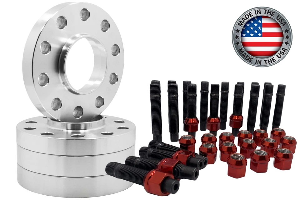  Separadores de rueda BMW 20 MM y 25 mm y conversión de pernos 12x1,5 con tuercas de carreras ROJAS Foto 1 de 4