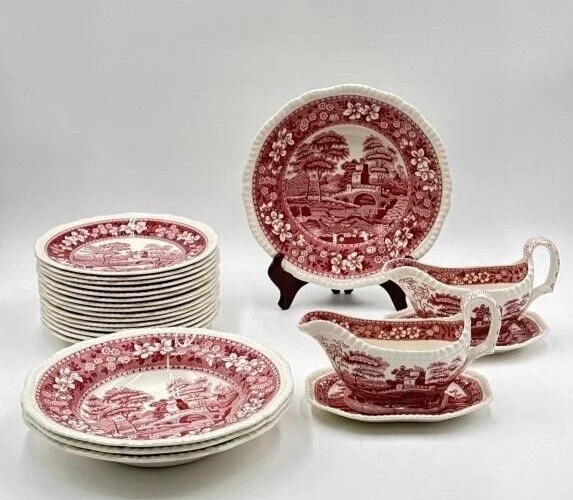 Copeland Spode Tower Pink Gravy Boat, Soup bowl, Bread and Butter plate, choose - Image 1 of 1