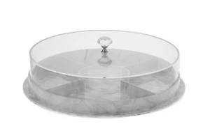 Sectional Round Tray Resembles Marble in Gray with cover Lucite 12” D x  6” H - Picture 1 of 1