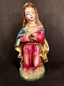 Papier Mache Blessed Mother Kneeling Christmas Figure Vintage Japan 10" Tall - Picture 1 of 4