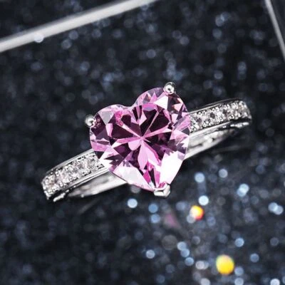 Ring Damenring 925 Silber plattiert Zirkonia Rosa Herzform Verlobungsring Gesche - Bild 1 von 4