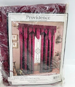 Red Ascot Valance 'Providence' Polyester Textured Floral Chenille 42 W x 24 L - Picture 1 of 3