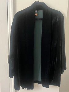 Eileen Fisher Velvet Pant Suit Open Front Blazer Wide Leg Pant Forest Green - Picture 1 of 8