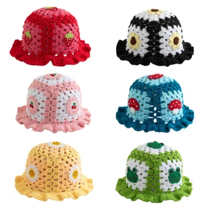 Women's Crochet Bucket Hats Foldable Lovely Knitted Hat Boho Hat - Picture 1 of 20