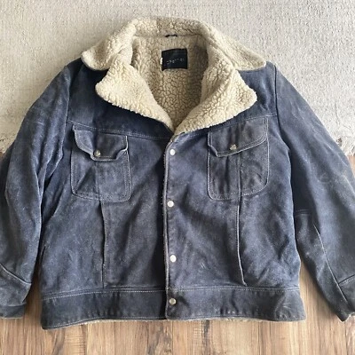 JCPenney Coat Suede Leather Jacket Sherpa Western Marlboro Vtg 70s Mens 44 READ - Image 1 of 4