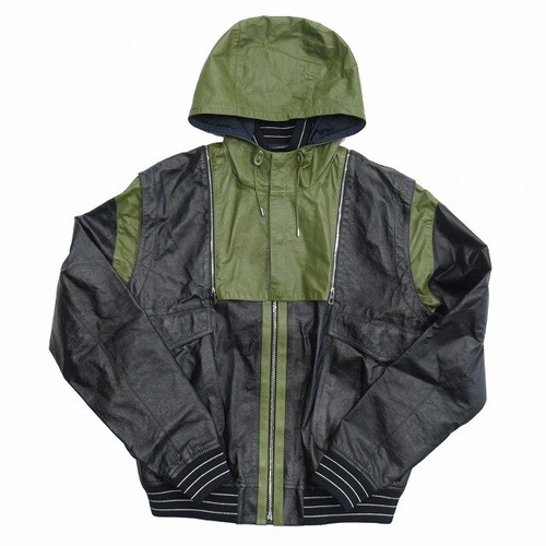 LOEWE Giacca blouson pelle canguro cappuccio 2 vie logo anagramma bottone 48 nero 2505TY