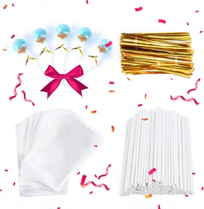 300Pcs 6Inch Lollipop Sticks, Cake Pop Lollipops, Chocolates and Cookies Bag Set - Picture 1 of 12