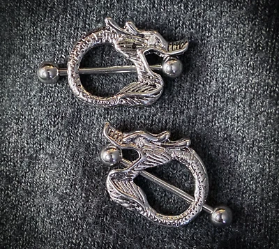 PAR de anéis de escudos de mamilo de dragão piercing de corpo piercing joias - Imagem 1 de 4