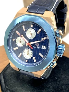 Roberto Bianci Men's Watch RB0135 Quartz Chronograph Blue Dial Rose Gold 44mm - Picture 1 of 14