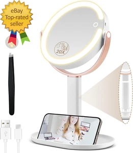 Makeup Mirror with Lights Double Sided 1X/20X Magnifying Mirror with Light Recha - Picture 1 of 3