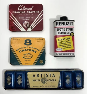 vintage Artist Lot BINNEY & SMITH Crayola Tins Artista Watercolor Renuzit Can - Picture 1 of 14
