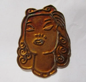 1 Vintage Art Deco French Young Lady, Raw Brass Stamping, Champlevé Base - Picture 1 of 5