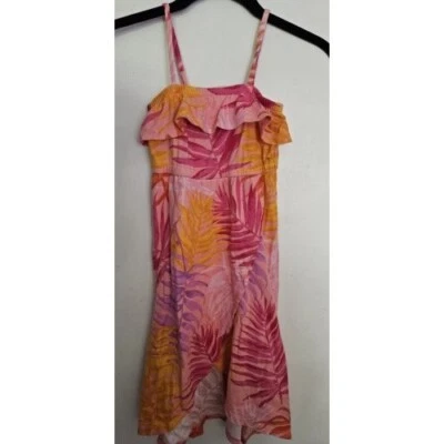 * CRAZY 8 Vestido Solero Asimétrico Estampado Tropical Rosa y Naranja Niñas Talla 4 Foto 1 de 4