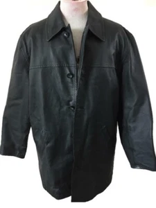R & R Casuals black leather jacket size M mens full zip quilted lining coat - Picture 1 of 6