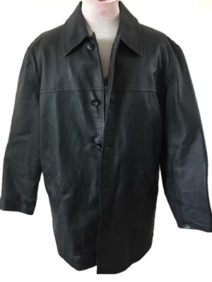 R & R Casuals black leather jacket size M mens full zip quilted lining coat - Image 1 of 4