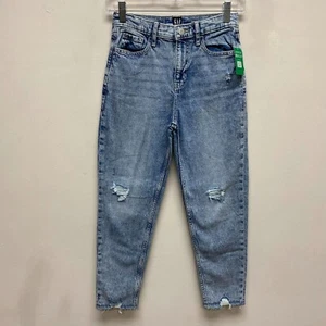Gap Kids Girls Blue Denim Medium Wash High Rise Distressed Skinny Mom Jeans 12 - Picture 1 of 12