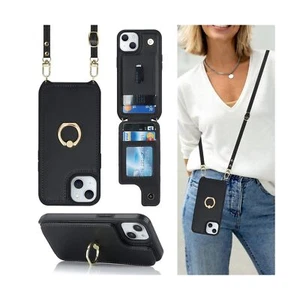for iPhone 13 Case with Card Holder and Strap - Women's Crossbody Lanyard, Ri... - Picture 1 of 9