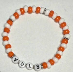 GAME DAY UT Vols UNIVERSITY OF TENNESSEE Czech Glass Bead Bracelet Orange White - Picture 1 of 2