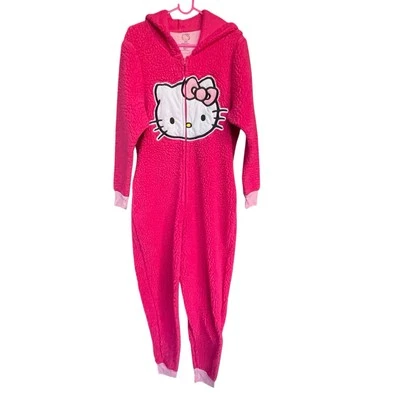 Pijama de una pieza Sanrio Hello Kitty para mujer grande rosa polar con capucha sin pies  Foto 1 de 4