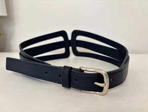 White House Black Market marineblau breite Schnalle Ausschnitt Gürtel Taille Cinch Small - Bild 1 von 13