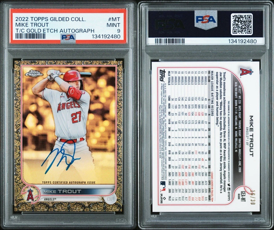 2022 Topps Gilded #GEA-MT Mike Trout Gold Etch Auto /30 PSA 9 - image 1 of 1