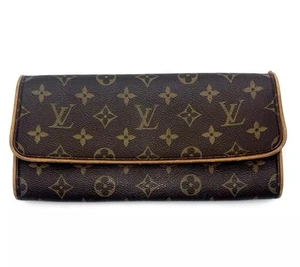 Authentic LOUIS VUITTON Pochette Twin Monogram Clutch Bag Brown LV - Picture 1 of 17