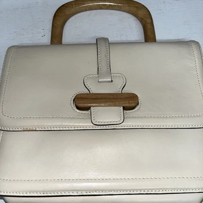 anne klein handbag for calderon Beige Wood Handle Leather 11 X 9 - Image 1 of 4